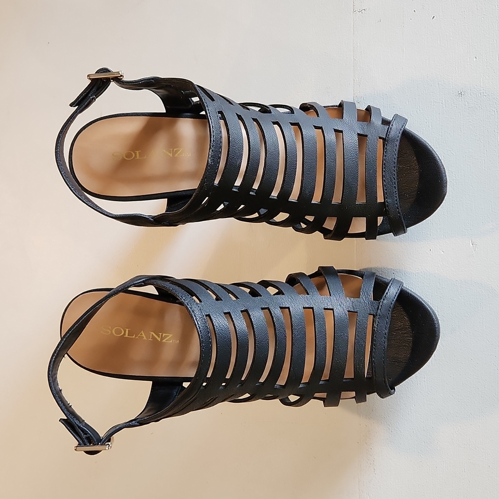Women's Black Strappy Heel Sandals - Size 8